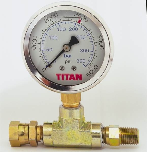 High pressure gauge with T-piece - 3/8"f x 3/8"m